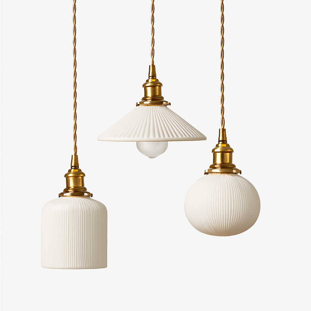 Retro pendant light with white ceramic shade Letten