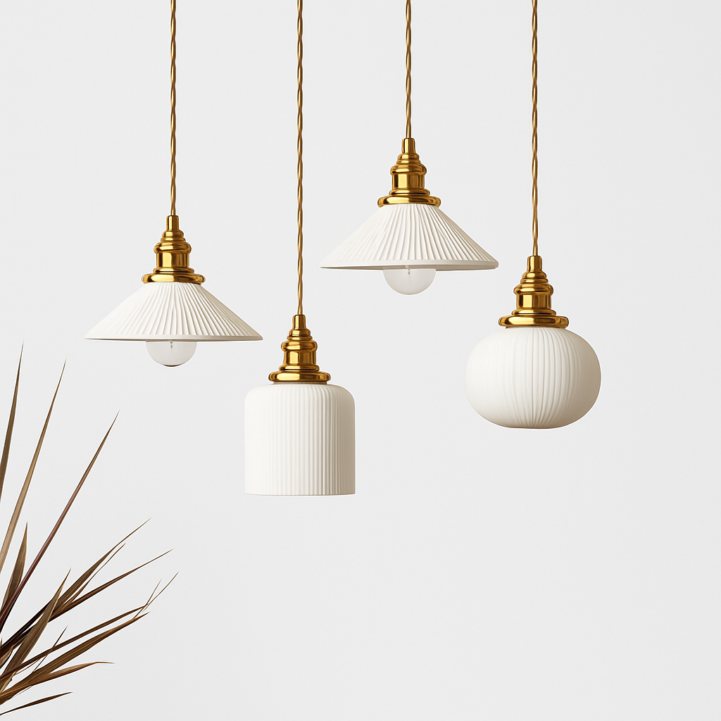 Retro pendant light with white ceramic shade Letten