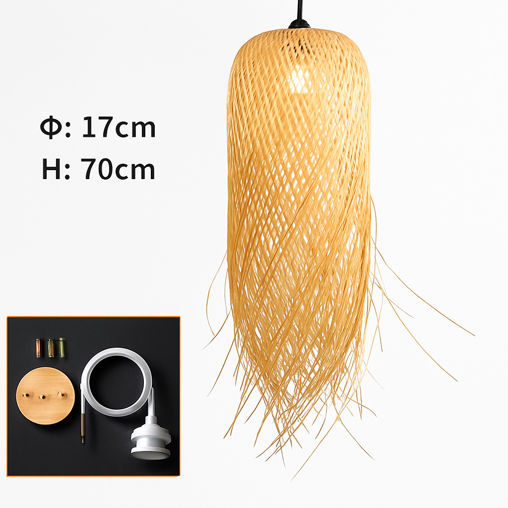 Round woven bamboo pendant light Japanese style - vue 7 sur 8