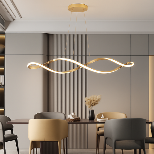 Modern LED pendant light chandelier for dining room, living room or bedroom, 92cm gold, chrome or black, remote/app control - vue 3 sur 9