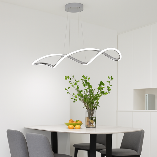 Modern LED pendant light chandelier for dining room, living room or bedroom, 92cm gold, chrome or black, remote/app control - vue 5 sur 9