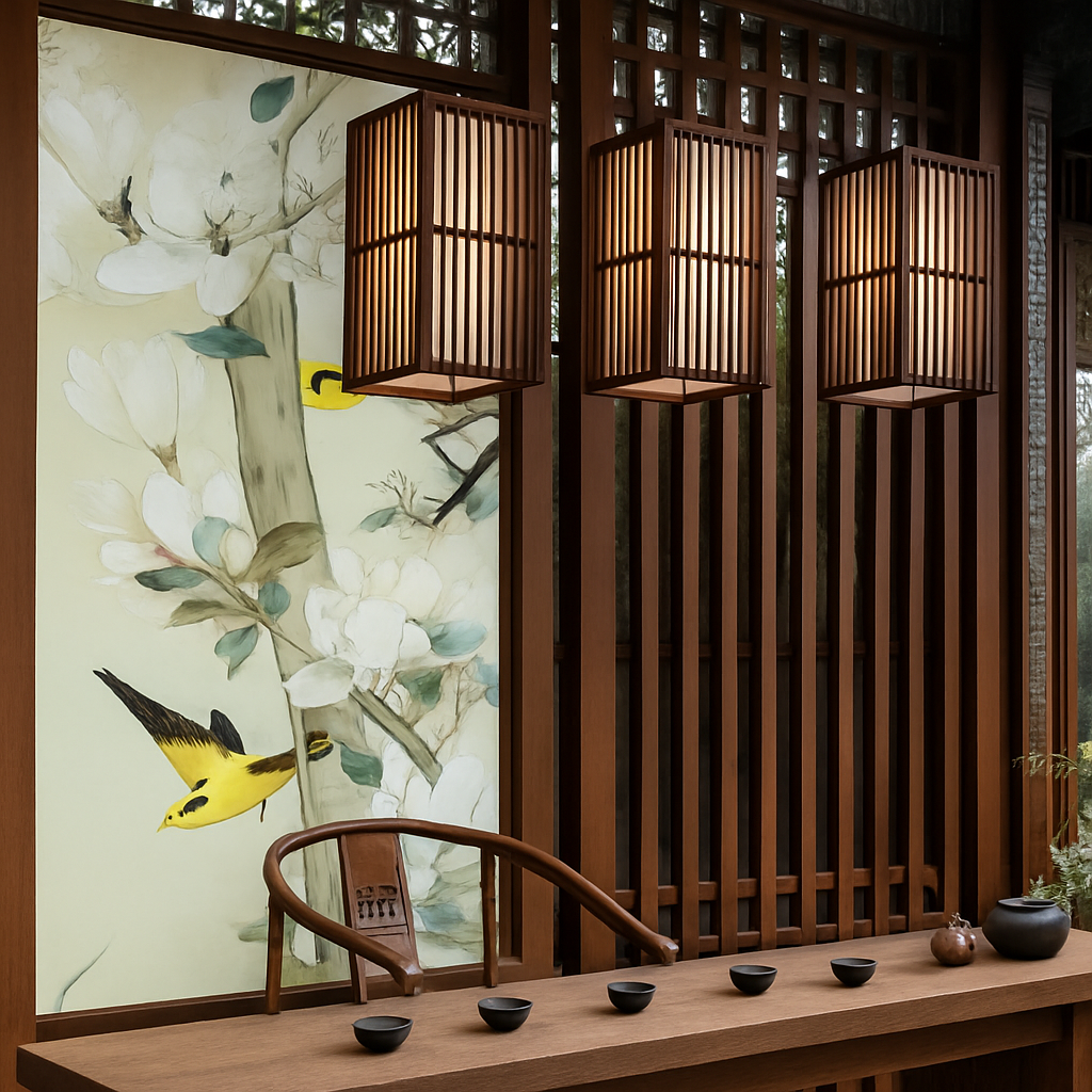 Zen vintage wood Japanese pendant light - vue 4 sur 8