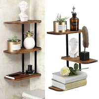 rustic three-tier wooden corner wall shelf