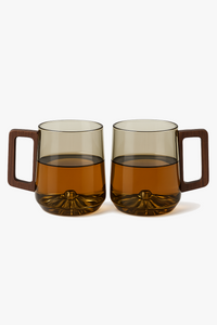 Borosilicate glass tea cup with wooden handle for home