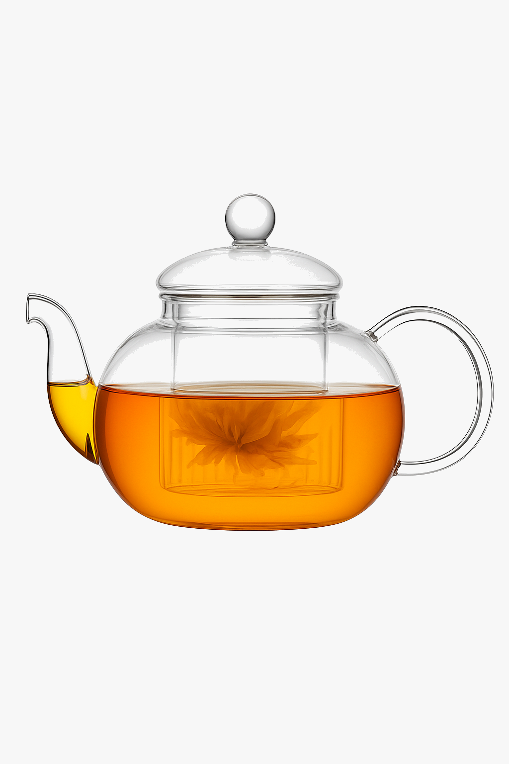 Heat-resistant glass teapot with integrated infuser
