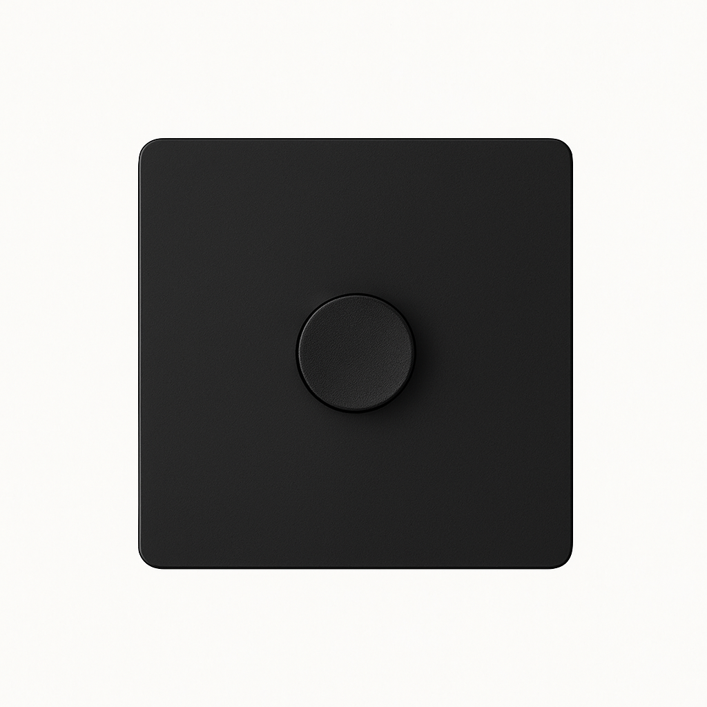 Black matte steel dimmer with rounded edges