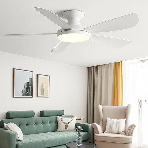 Modern low ceiling fan with LED light and DC remote control - vue 3 sur 12