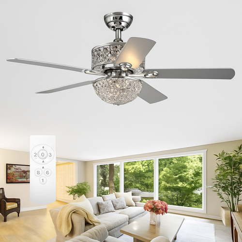 Crystal ceiling fan with remote control and lights - vue 2 sur 9