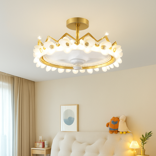 Modern LED ceiling fan with remote control and decorative lighting - vue 3 sur 9