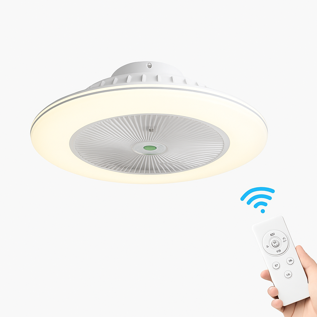 Modern LED ceiling fan with remote control and chandelier