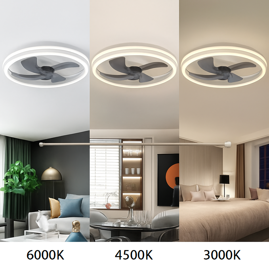 Modern LED ceiling fan with remote control and 6 speeds