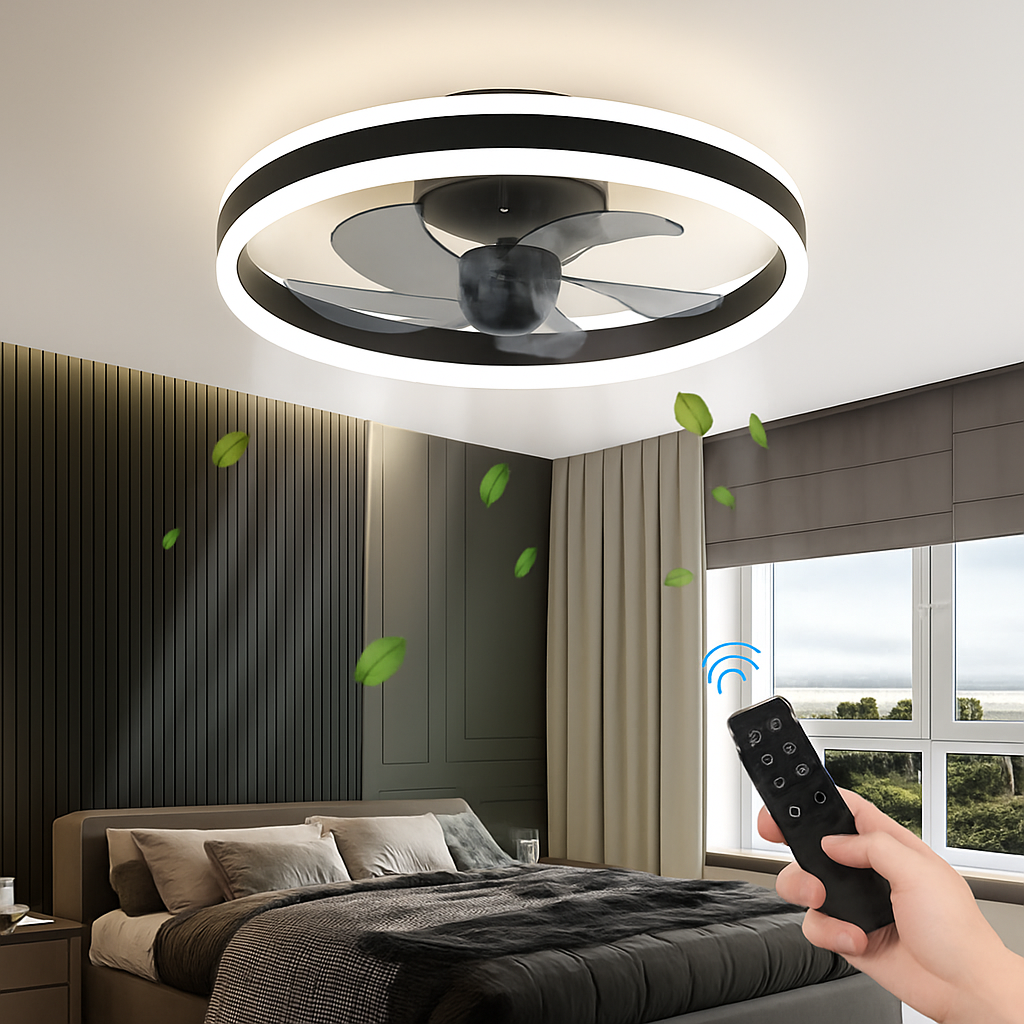 Modern LED ceiling fan with remote control and 6 speeds - vue 3 sur 4