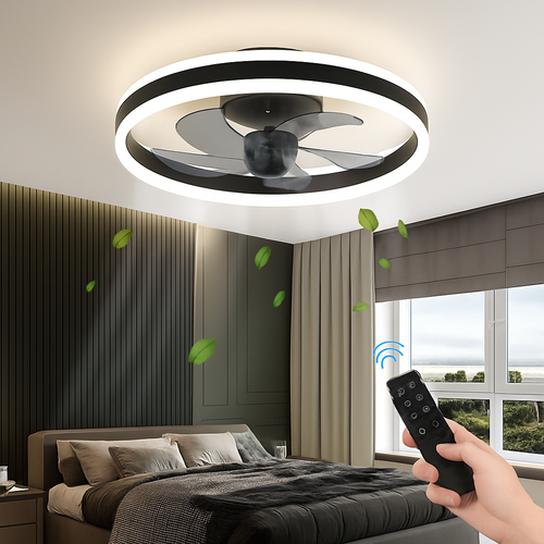 Modern LED ceiling fan with remote control and 6 speeds - vue 4 sur 4