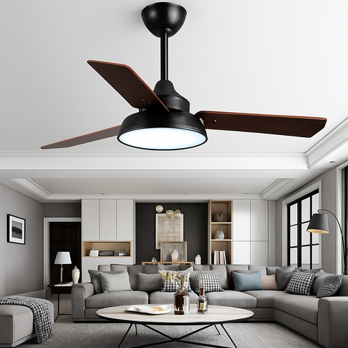 Modern ceiling fan with light and remote control - vue 5 sur 6