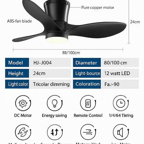 Modern ceiling fan without lights lux&vitae LED with remote control - vue 6 sur 8