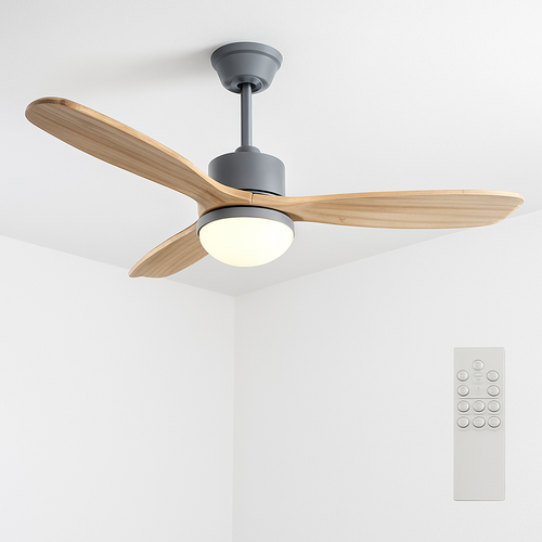 Nordic ceiling fan with remote control light in wood and metal