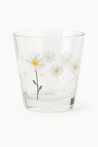 Hammered glass cup with daisy motif for heat resistant drinks