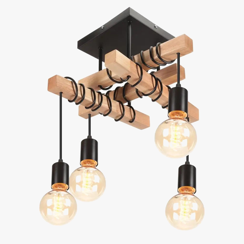 Vintage industrial wood ceiling pendant light retro loft kitchen island restaurant chandelier