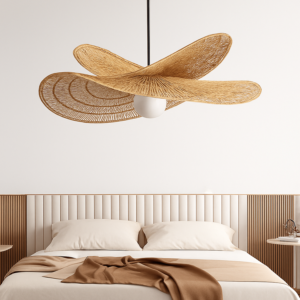 Wabi-sabi style hand-woven rattan pendant light for restaurant, home, bedroom, living room, dining room
