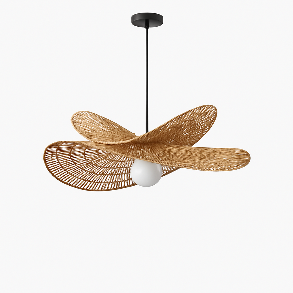 Wabi-sabi style hand-woven rattan pendant light for restaurant, home, bedroom, living room, dining room