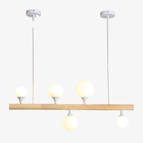 Scandinavian LED pendant light in wood and glass globes
