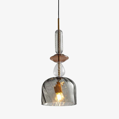 Designer LED pendant light with colored glass shade in brushed Coffee style