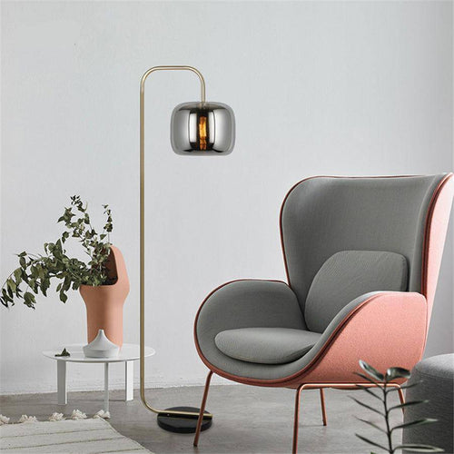 Designer floor lamp with smoked glass globe stone - vue 3 sur 5