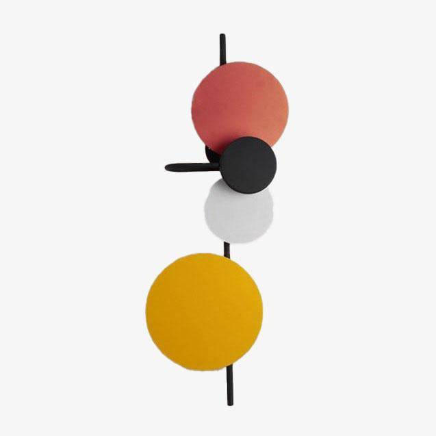 Designer LED wall light with multiple coloured metal discs Lasha