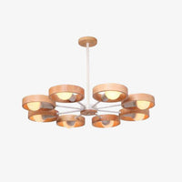 Modern LED pendant light with wooden disc, Japan style