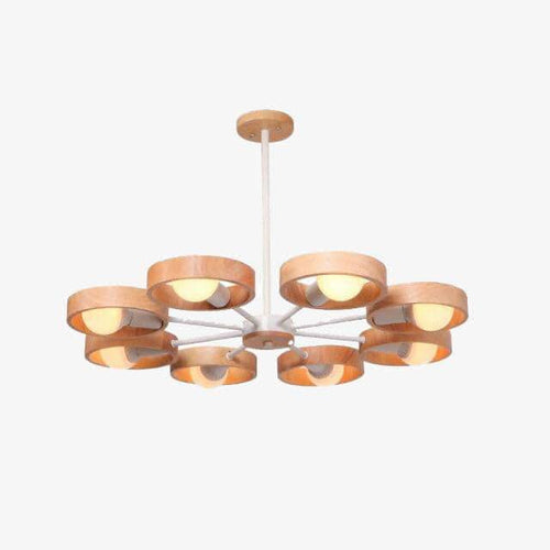 Modern LED pendant light with wooden disc, Japan style