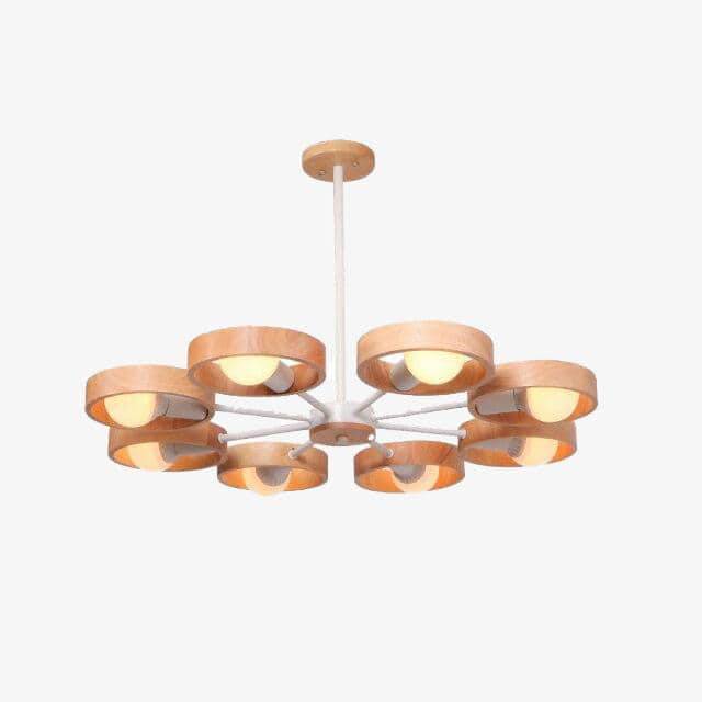 Modern LED pendant light with wooden disc, Japan style