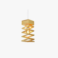 Wooden spring-shaped LED pendant light