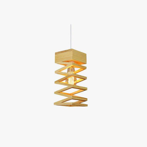 Wooden spring-shaped LED pendant light