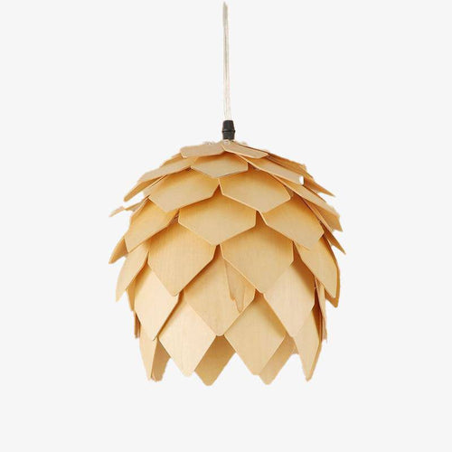 Designer LED pendant light with wooden petal flower shape