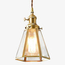 Retro LED pendant light with gold cage and vintage glass