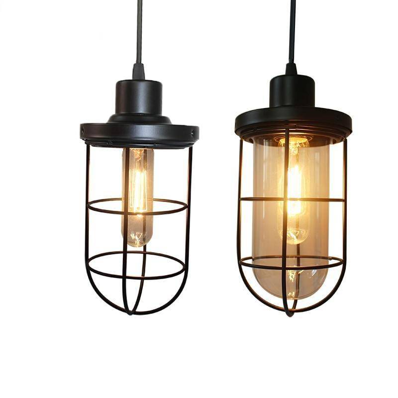 Retro LED pendant light with industrial metal cage - vue 5 sur 5