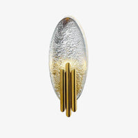 Designer LED wall light with metal tile and gold tube