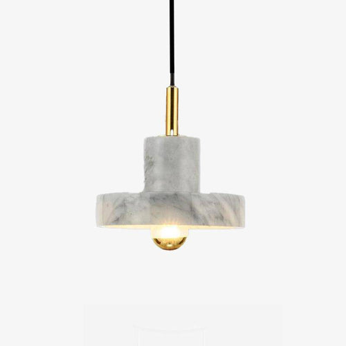 White marble LED pendant light with designer shade - vue 2 sur 5