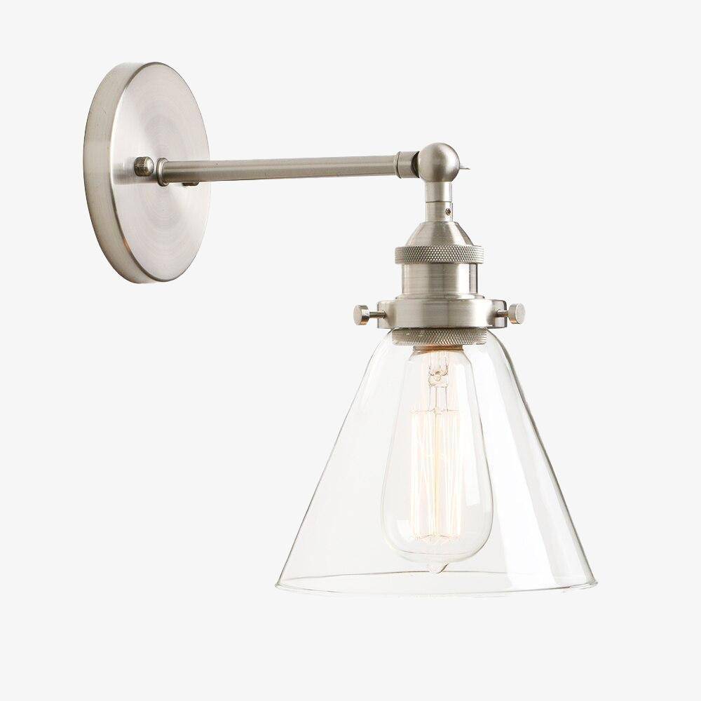 Retro metal LED wall light with glass shade by Permo