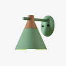 Modern wooden LED wall light with colourful macaron shade