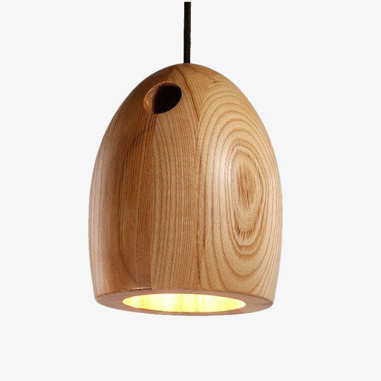 Led designer pendant light with rounded wooden shade