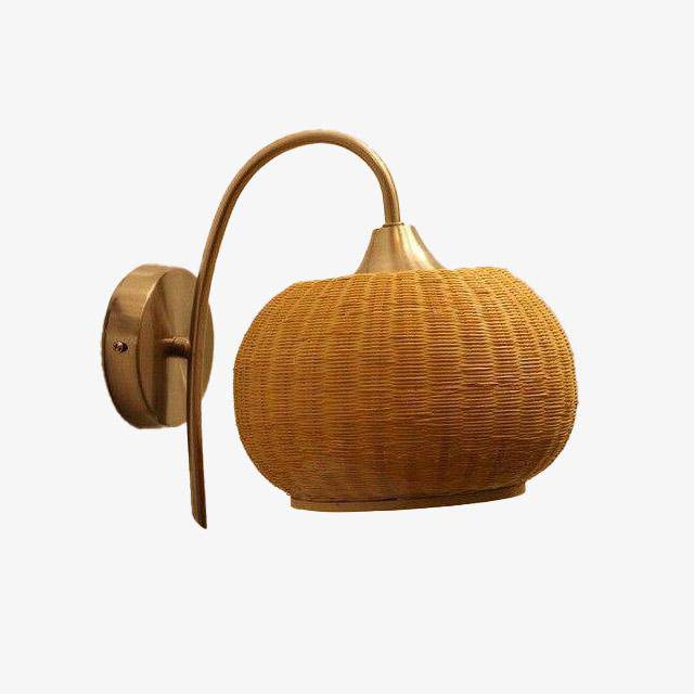 LED rattan wall sconce with rounded shade