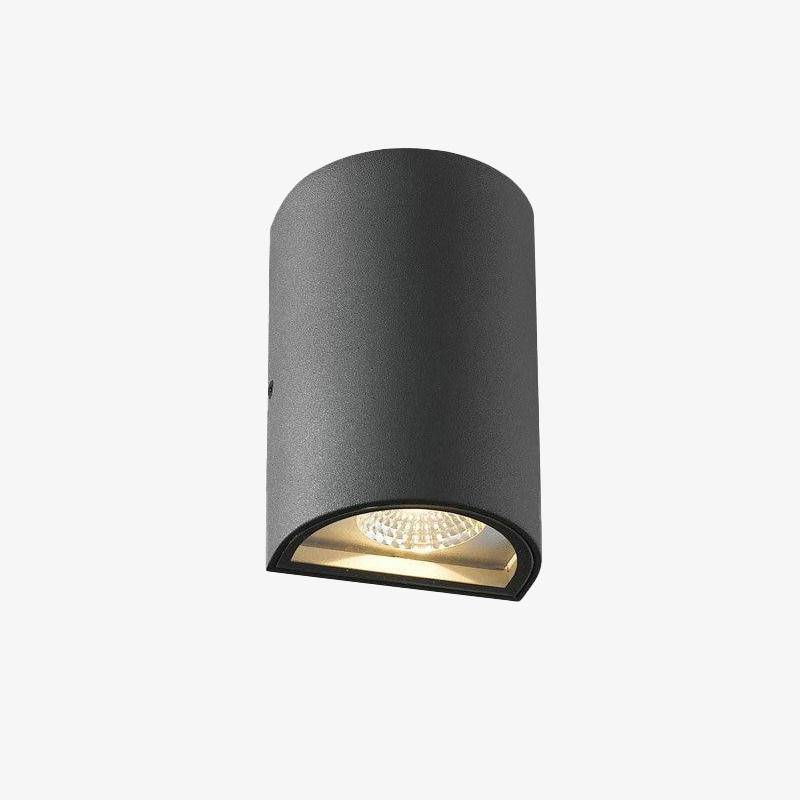 Modern rounded LED outdoor wall light in aluminium (black or grey)