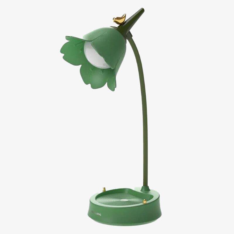 Coloured metal LED table lamp with floral design