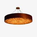 Retro LED pendant light with thick-edged wooden ring chandelier style