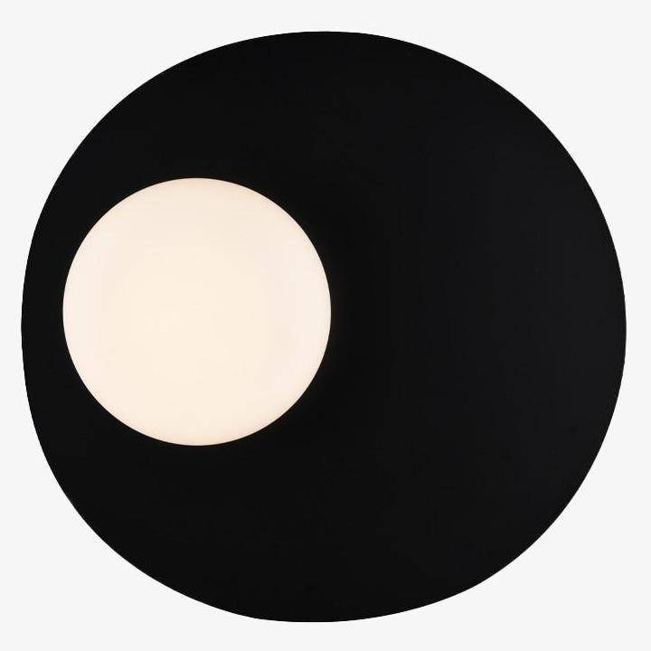 Designer LED wall light with black metal disc loft style