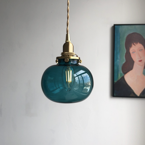 Oval smoked glass pendant light brass colour - vue 3 sur 10
