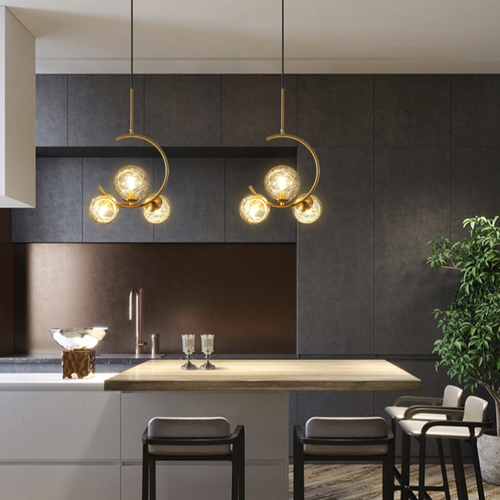 Gold LED designer pendant light with metal ring Shadow - vue 4 sur 7
