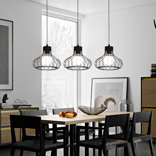 Industrial design pendant light with cage lamp - vue 4 sur 8