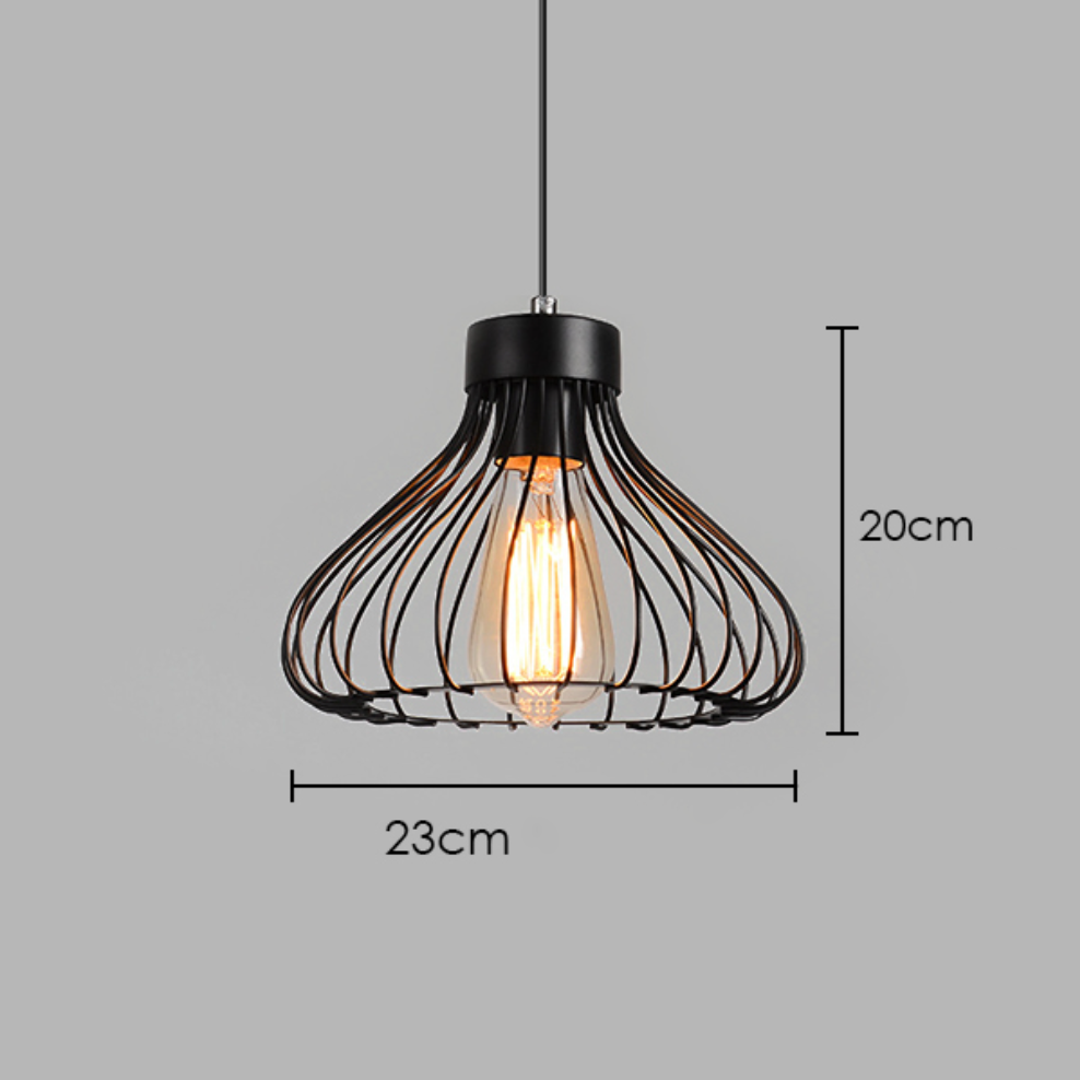 Industrial design pendant light with cage lamp - vue 8 sur 8